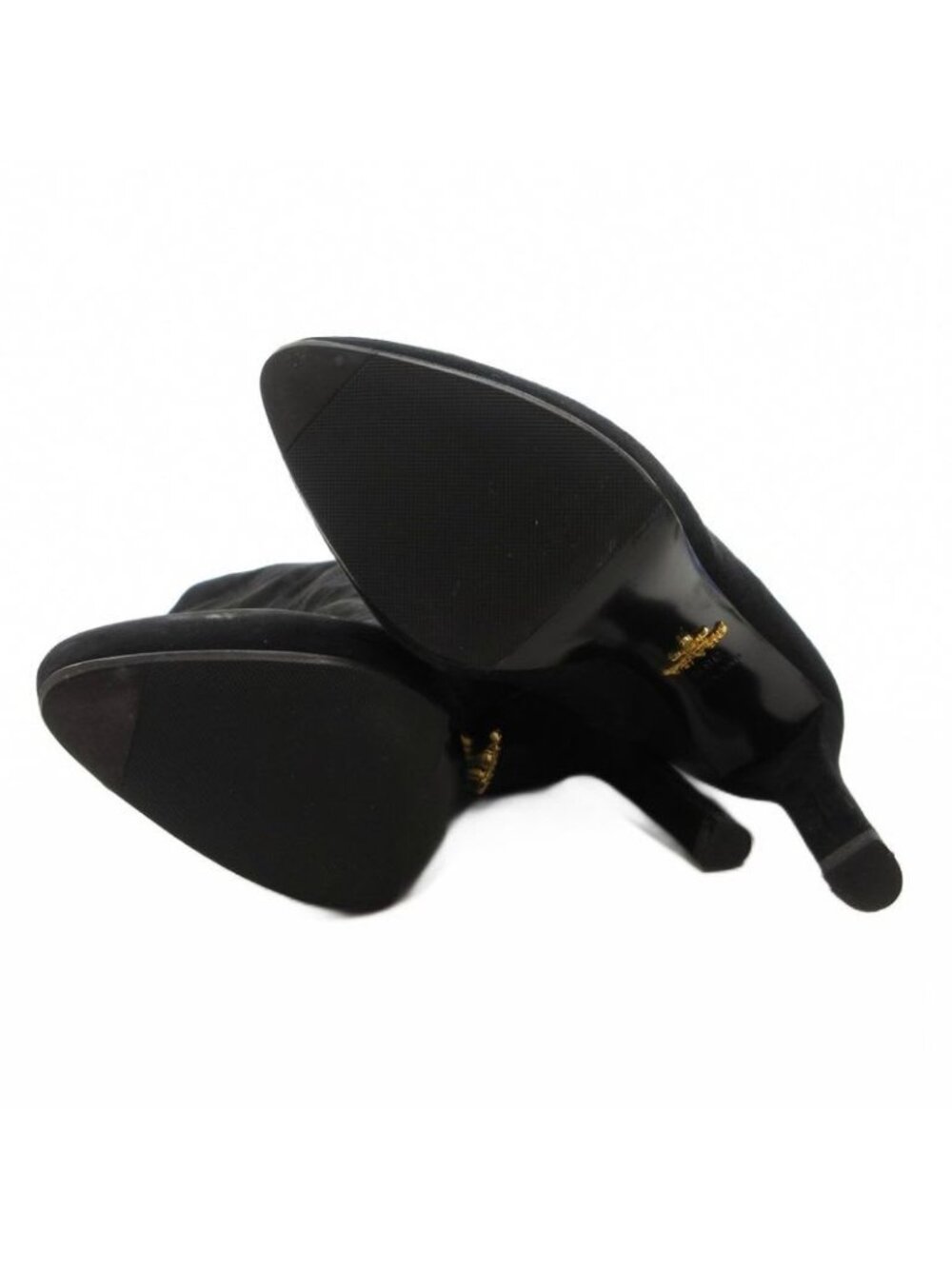 Prada Suede Long Boots High Heels Thick Sole Side Zip 36.5 Black GV GY62 - Picture 6 of 8